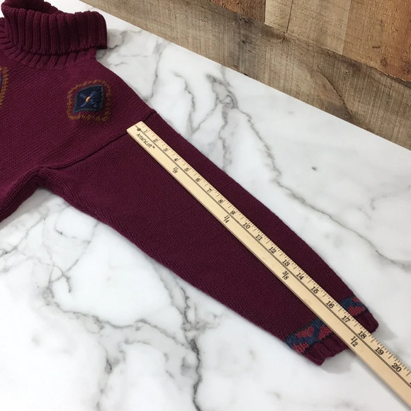 Pasta Vintage Maroon Chunky Knit Turtleneck Sweater Womens Medium Diamond Floral - Picture 9 of 12